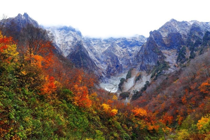 岩肌と紅葉のコラボレーション・一ノ倉沢